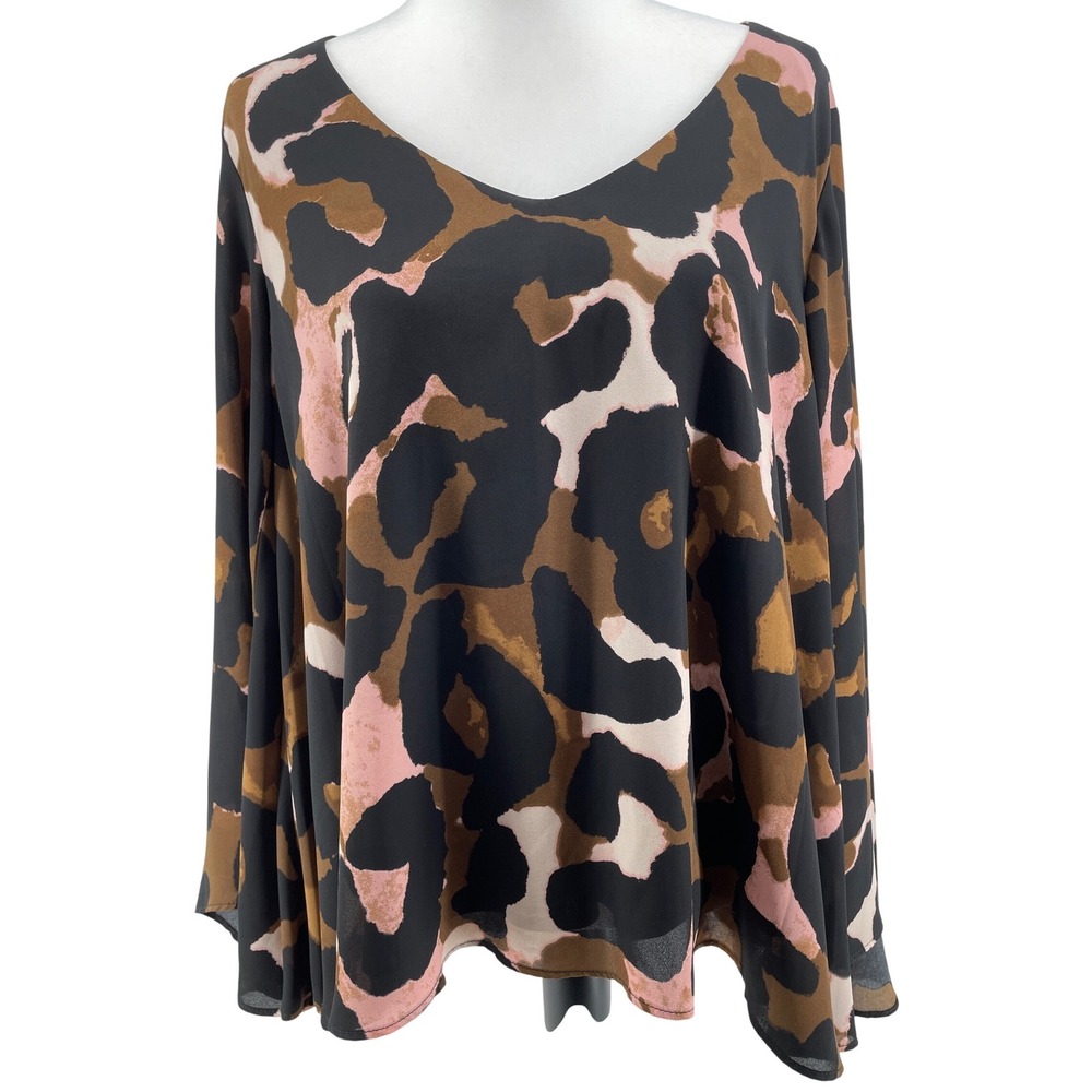 Anthro Judith March Abstract Leopard Top Womens Small Boho Artsy Bell Sleeve Mod